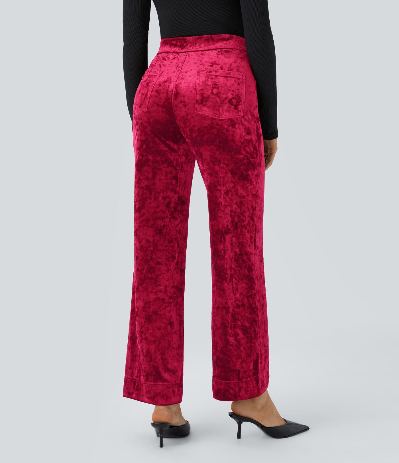 Pantalon en velours taille haute, coupe slim, avec poches et style décontracté