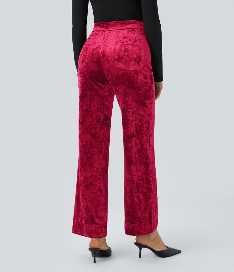 Pantalon en velours taille haute, coupe slim, avec poches et style décontracté