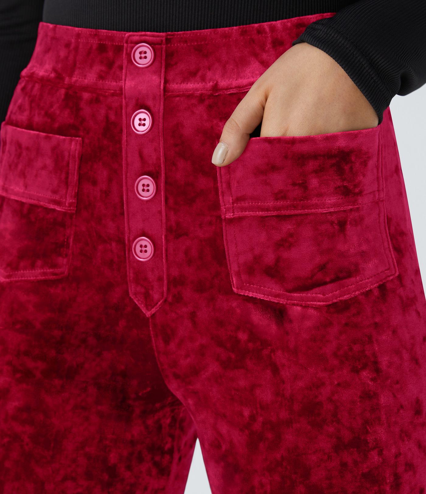 Pantalon en velours taille haute, coupe slim, avec poches et style décontracté