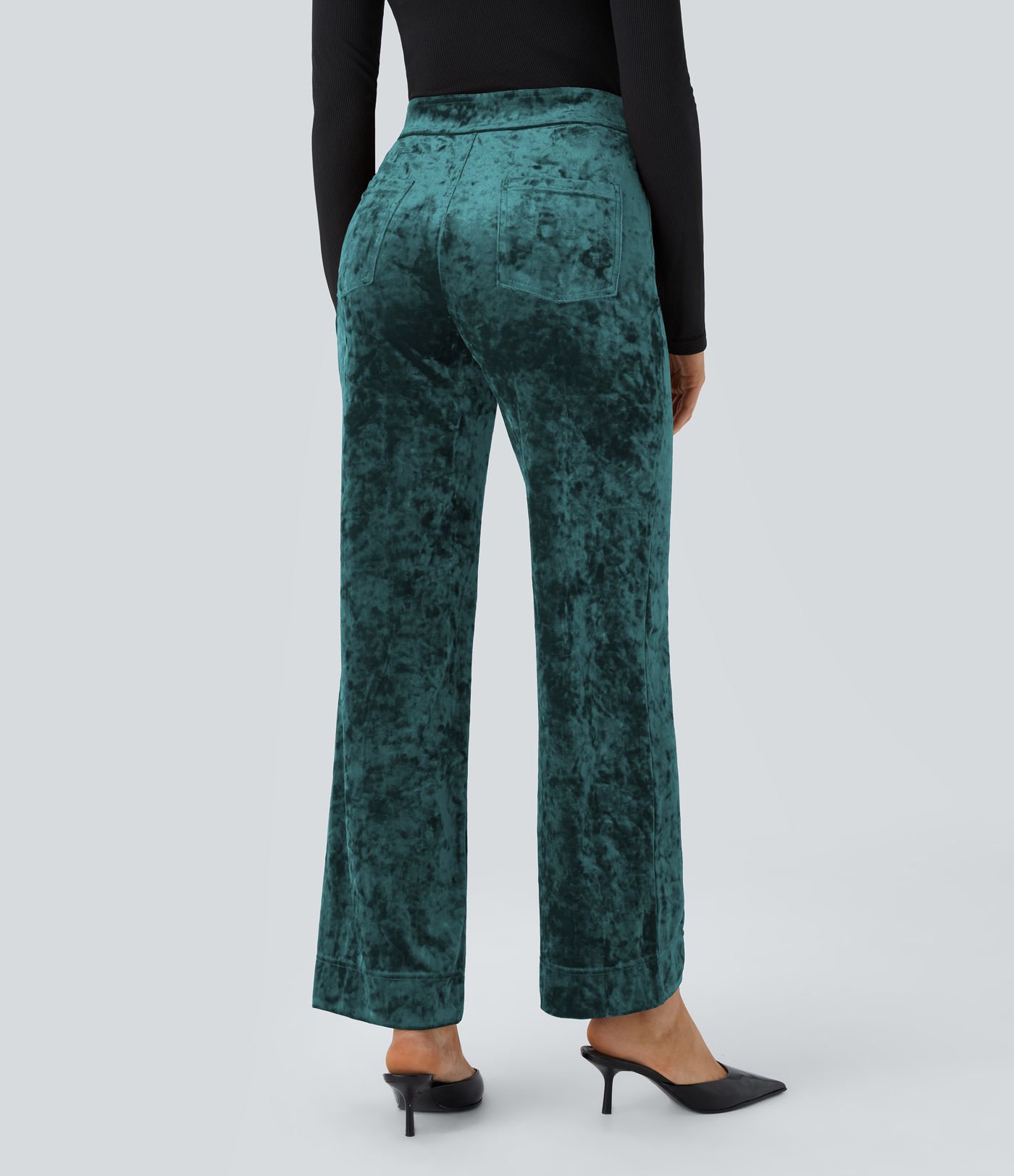 High Waisted Button Multiple Pockets Straight Leg Velvet Casual Trousers