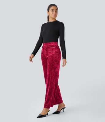 Pantalon en velours taille haute, coupe slim, avec poches et style décontracté
