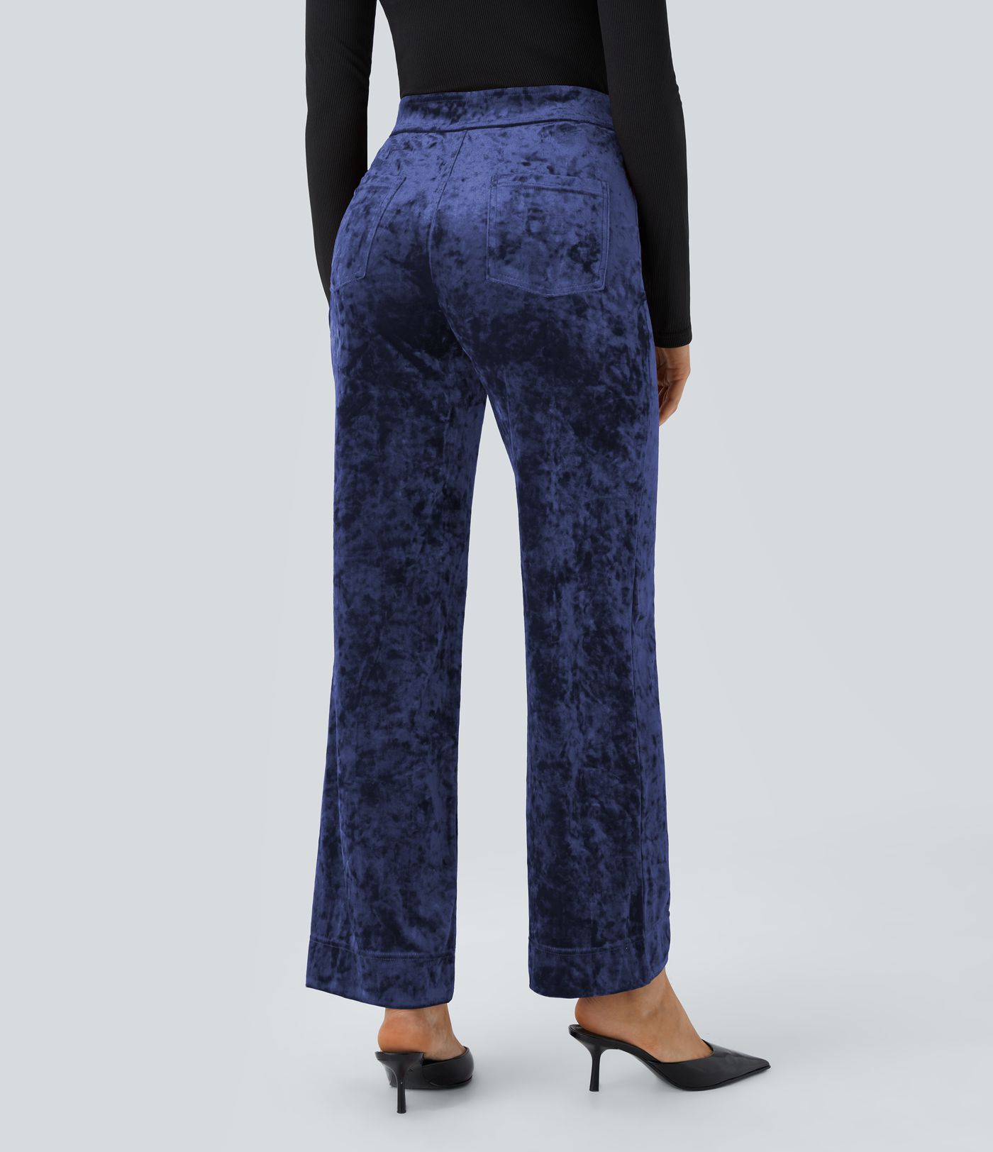 High Waisted Button Multiple Pockets Straight Leg Velvet Casual Trousers