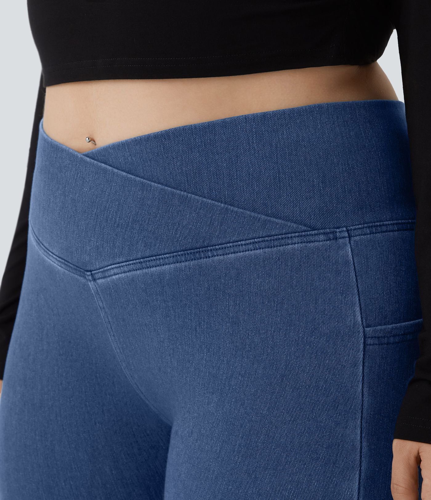 Halara Flex™ Legging Travail Denim Tricoté Extensible Lavé Poche Latérale Croisée Grande Taille