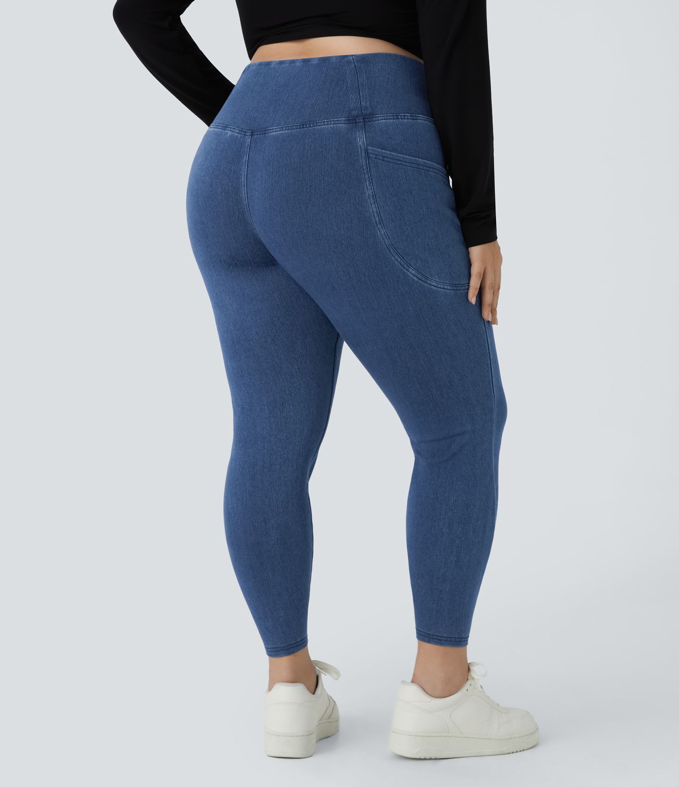 Halara Flex™ Legging Travail Denim Tricoté Extensible Lavé Poche Latérale Croisée Grande Taille