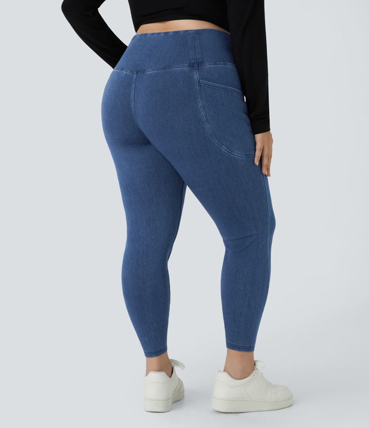 Halara Flex™ Legging Travail Denim Tricoté Extensible Lavé Poche Latérale Croisée Grande Taille