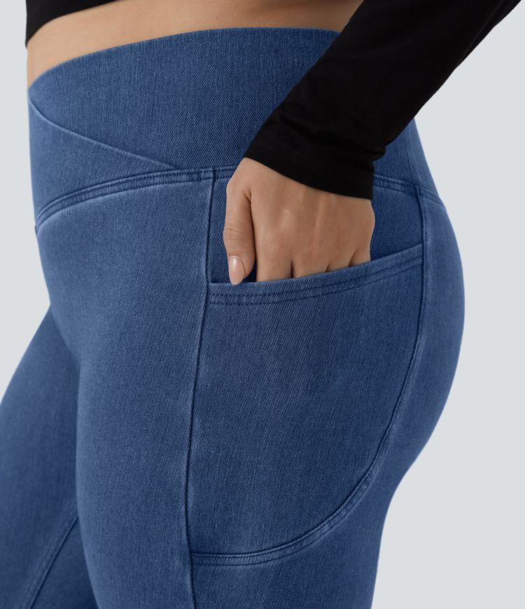 Halara Flex™ Legging Travail Denim Tricoté Extensible Lavé Poche Latérale Croisée Grande Taille