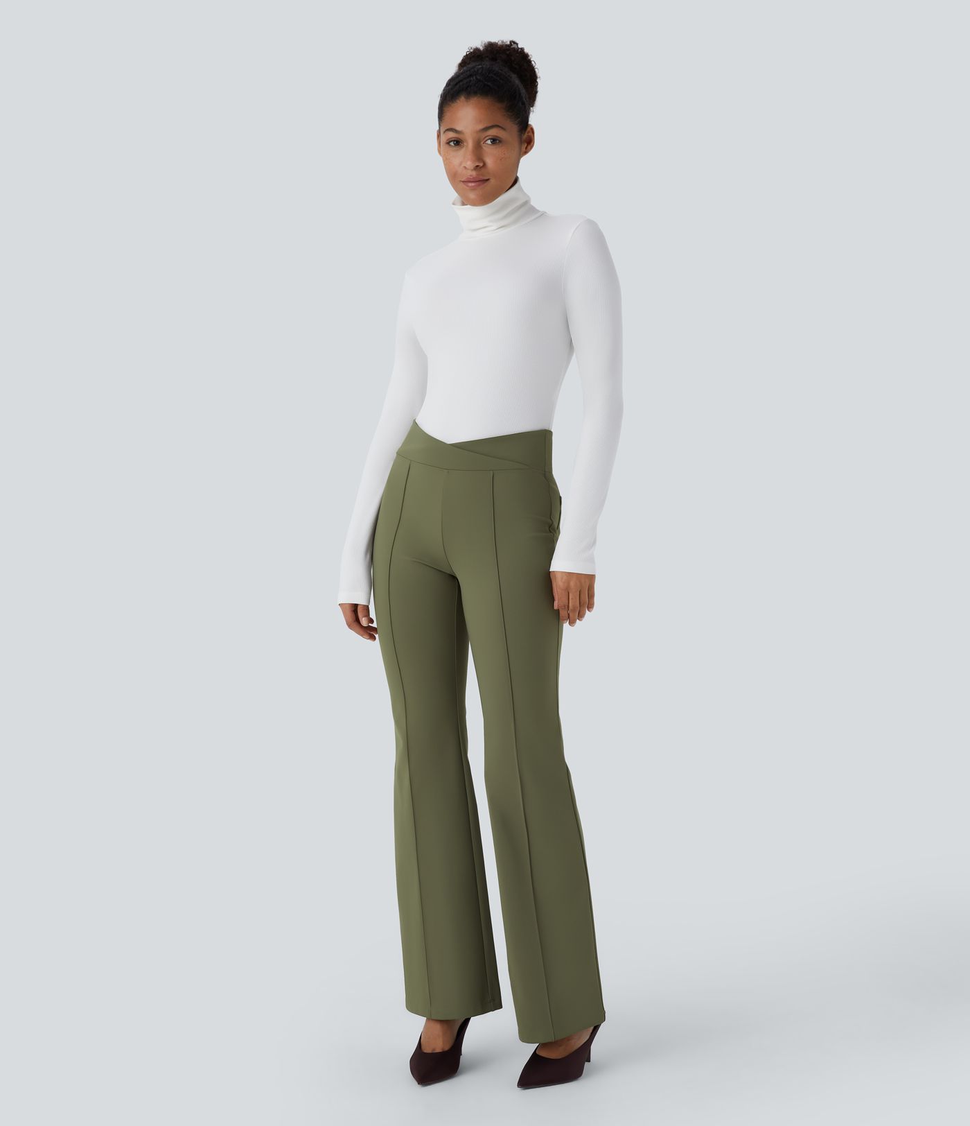 SoftlyZero™ Plush Thermal Crossover High Waisted Pockets Work Flare Pants