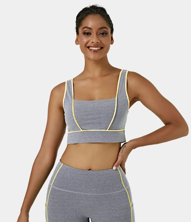 halara Low Support Square Neck Contrast Trim Yoga Sports Bra
