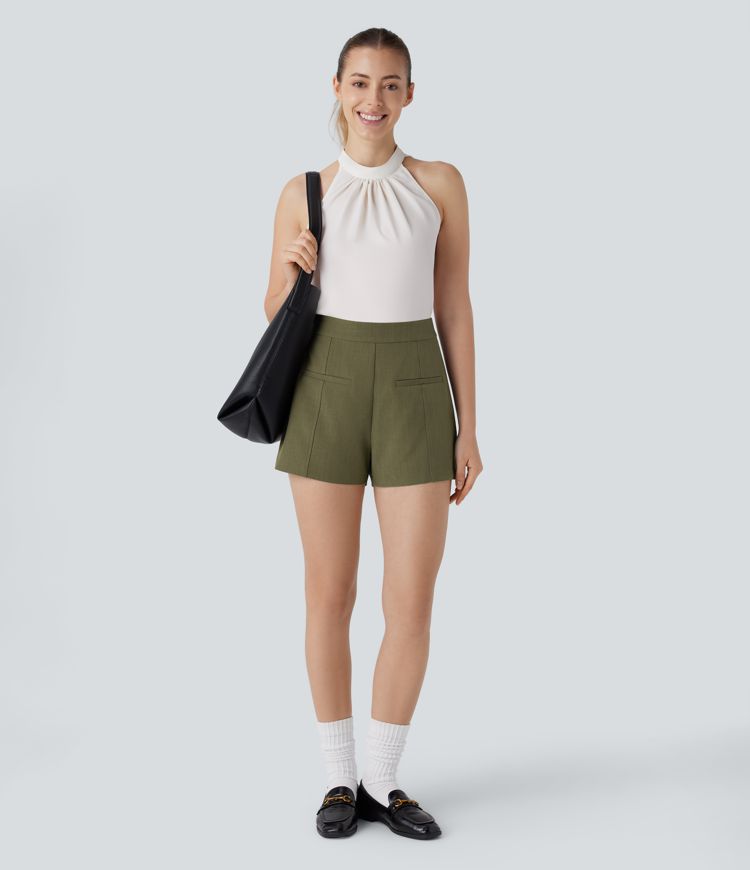 Short tailleur taille haute avec fermeture invisible latérale