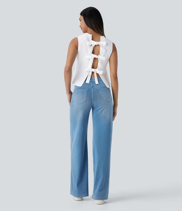 Blusa sin mangas cuello redondo lazo espalda