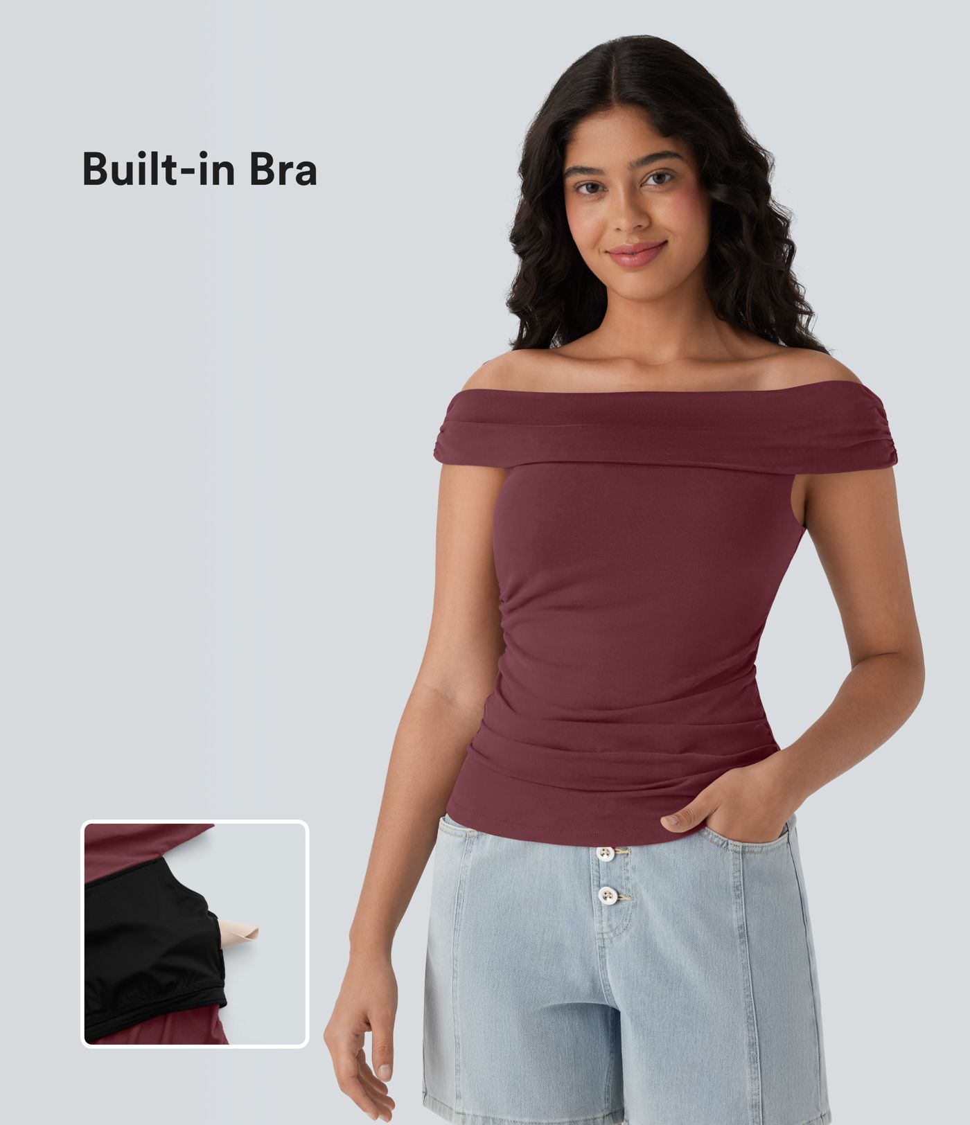 Off Shoulder Ruched Skinny Casual Top