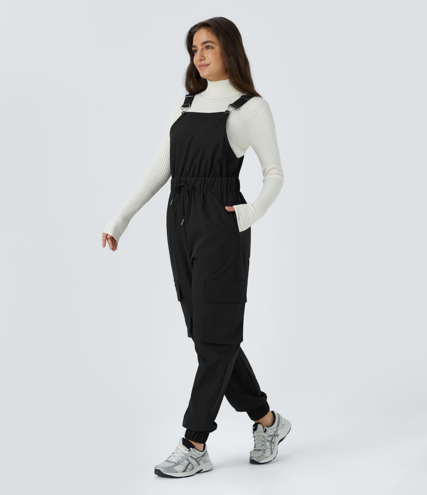 Waterproof adjustable strap drawstring multiple pocket outdoor cargo jogger overall