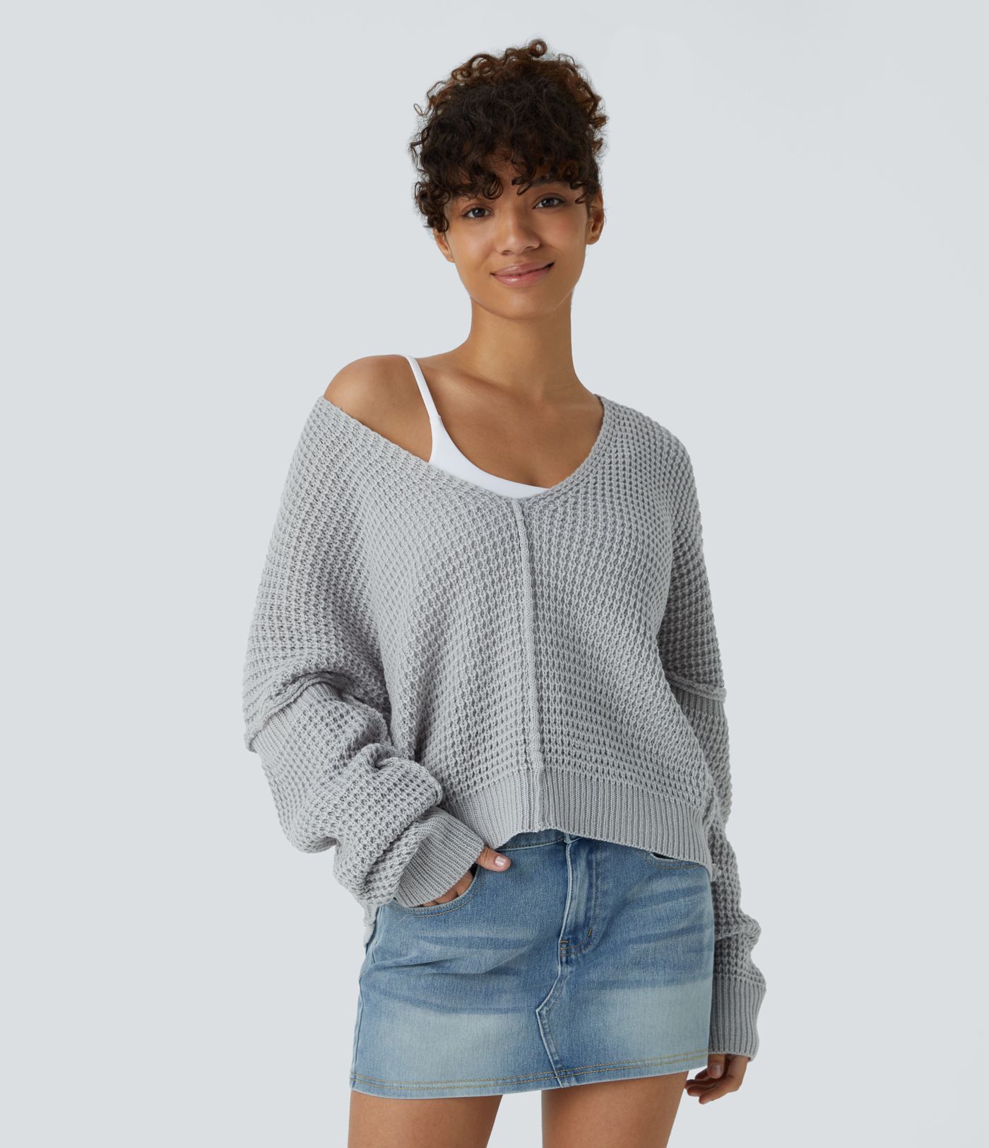 V Neck Long Sleeve Relaxed Casual Jumper