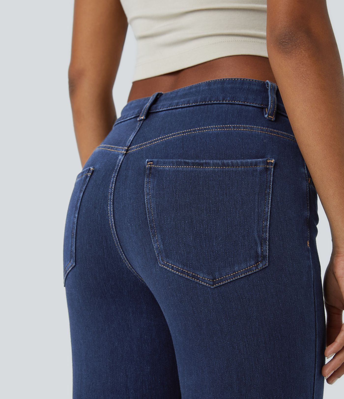 Halara Flex™ Flare Jeans Casual Mid-Rise Stretch Knit Buttoned Pockets