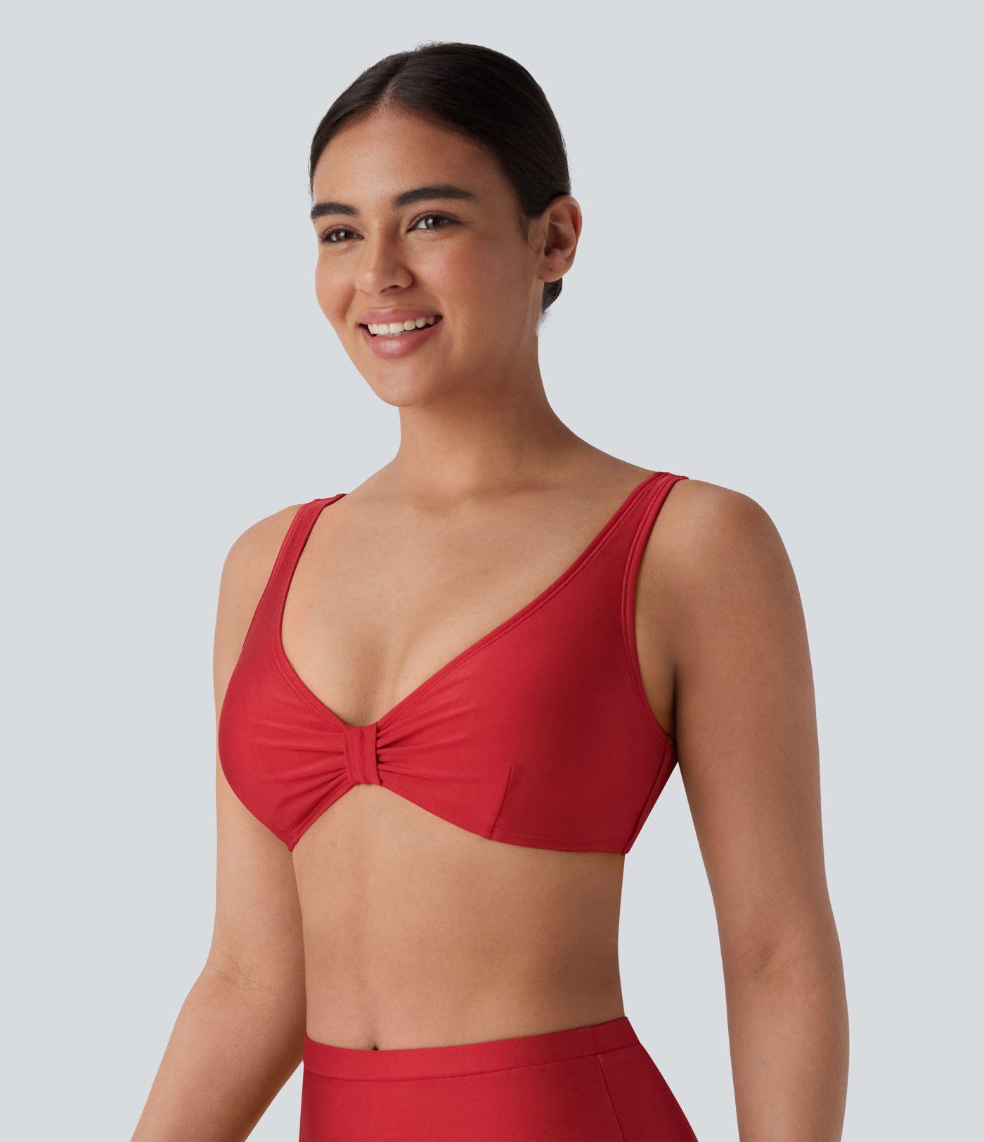 V Neck Sheen Bikini Top Swimsuit