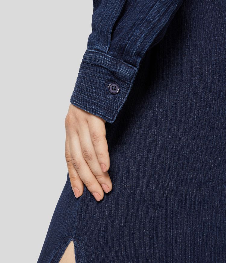 Vestido Camisero Halara Flex™ Denim mezclilla elástico lavado dobladillo dividido bolsillo lateral cinturón botones delantera