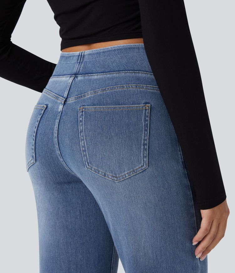 Halara Flex™ High Waisted Pockets Straight Leg Washed Casual Jeans