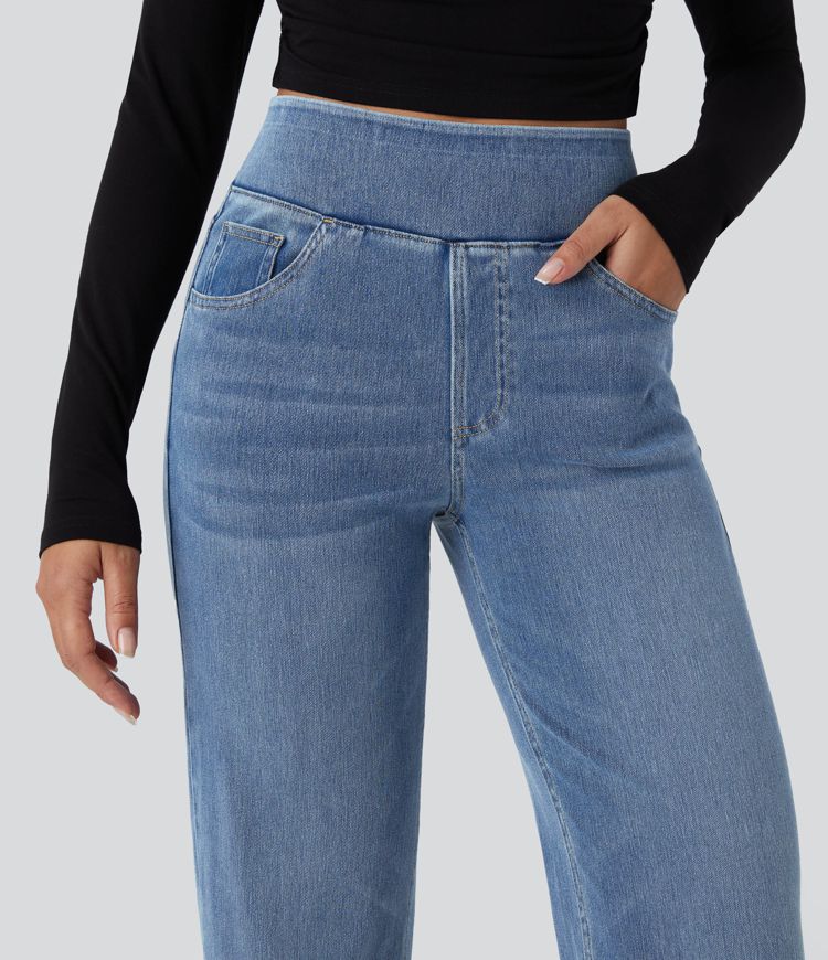Halara Flex™ High Waisted Pockets Straight Leg Washed Casual Jeans
