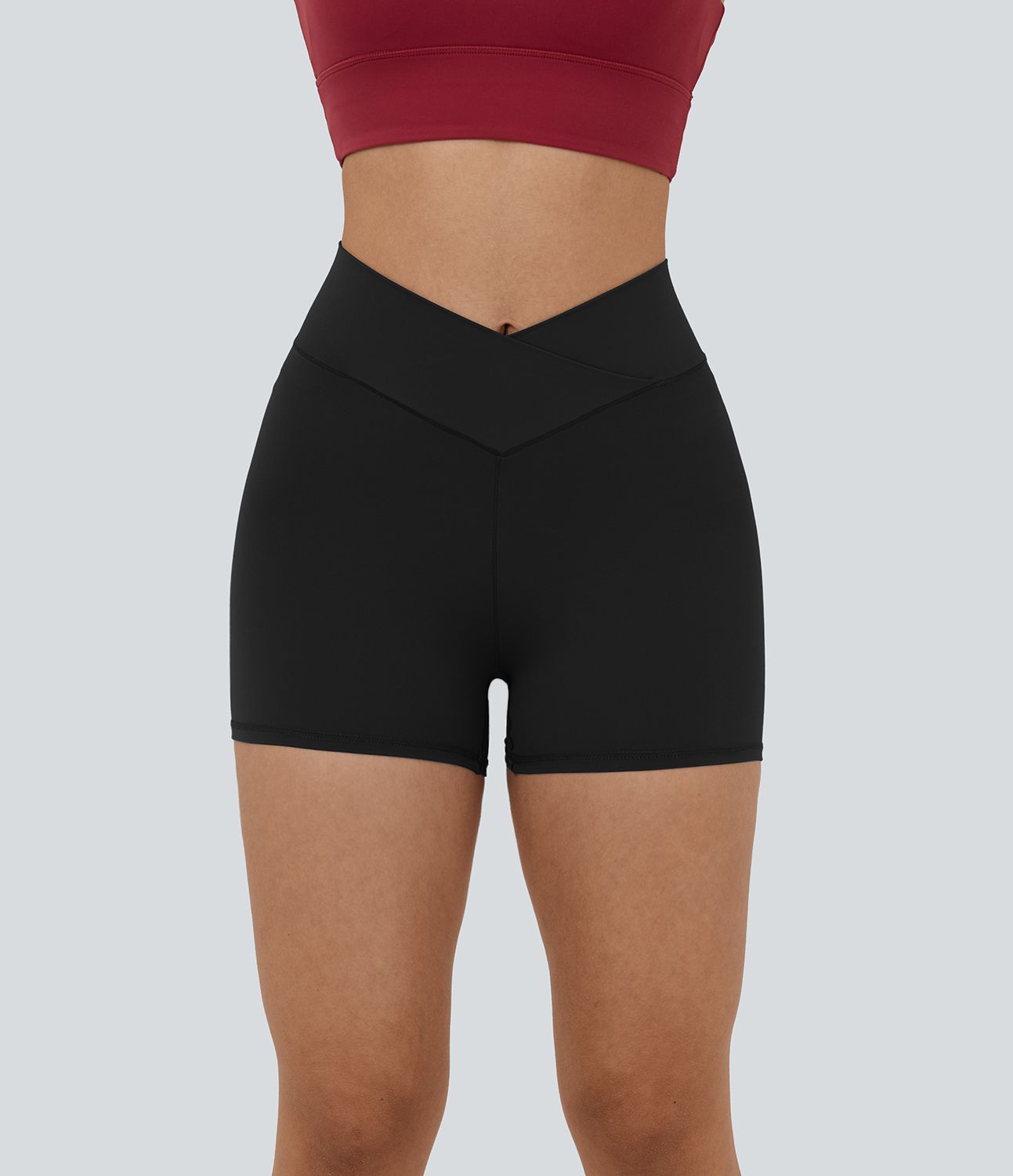 SoftlyZero™ High Waisted Crossover Plain Yoga Biker Shorts 3''-UPF50+