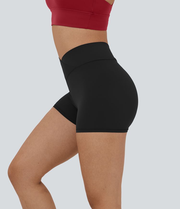 Softlyzero™ High Waisted Crossover Plain Yoga Biker Shorts 3''