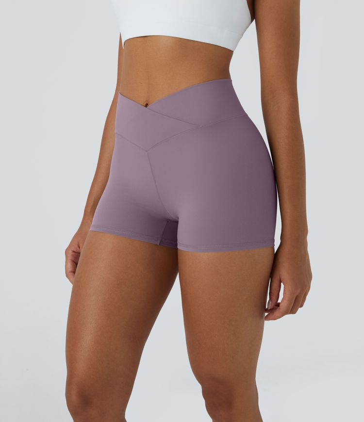 SoftlyZero™ Pantalones Cortos de Yoga para Ciclismo de Cintura Alta y Color Liso 3"-UPF50+