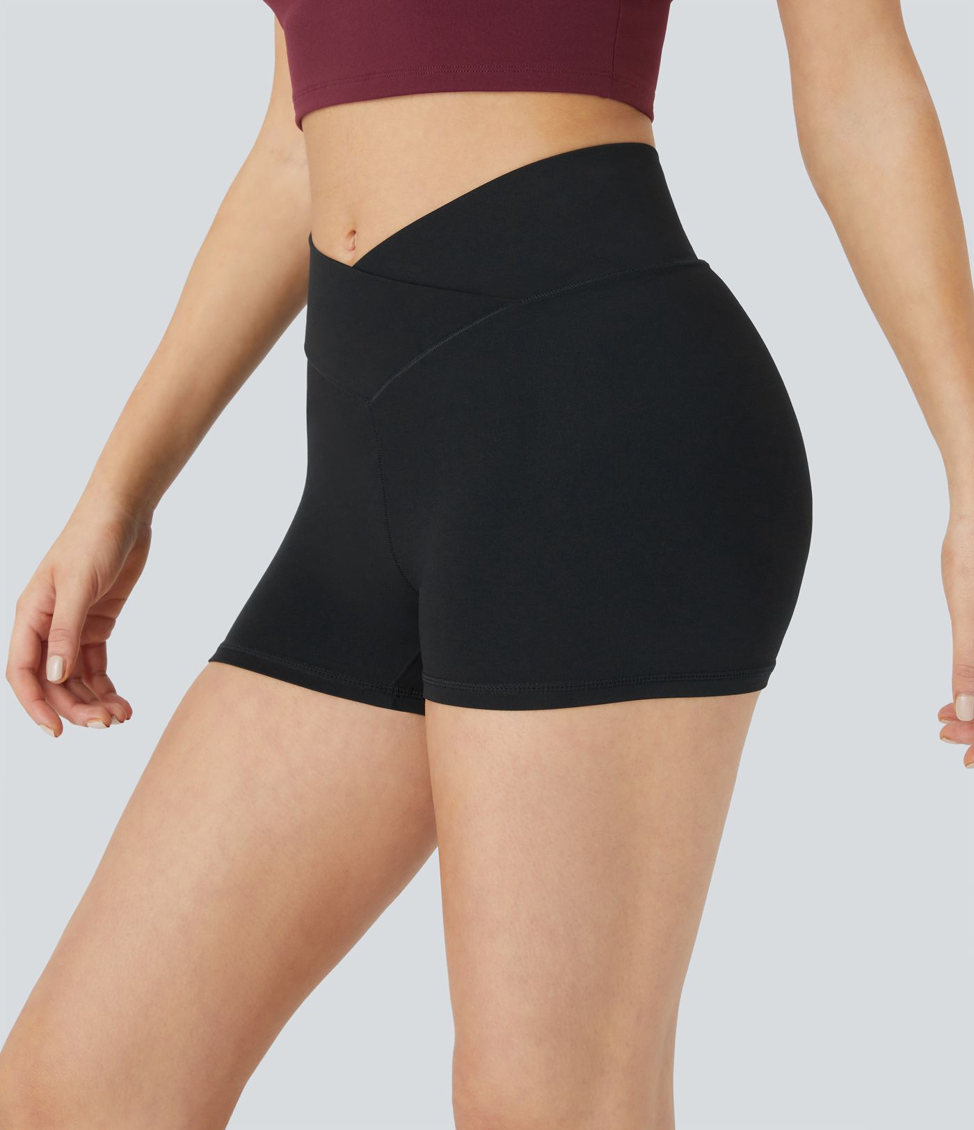 SoftlyZero™ High Waisted Crossover Plain Yoga Biker Shorts 3''-UPF50+