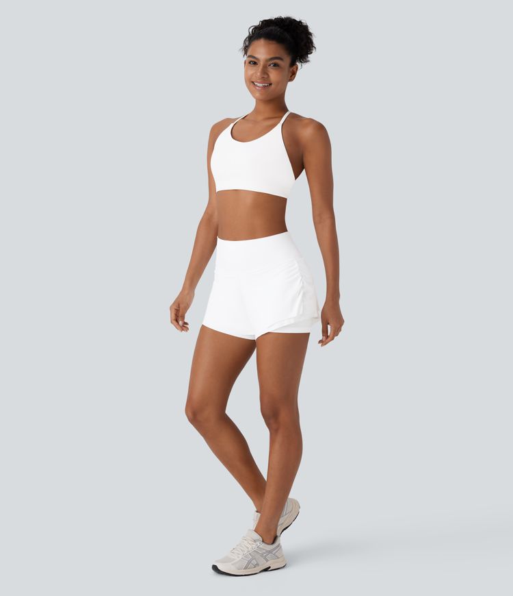 Pantalón corto Softlyzero™ Airy yoga tiro alto fruncido múltiple bolsillo dobladillo curvo 2 en 1 tacto fresco