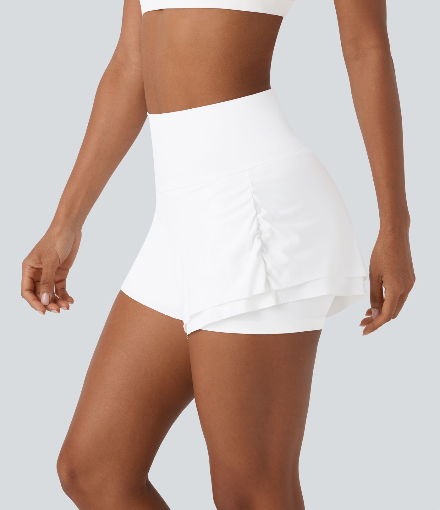 Pantalón corto Softlyzero™ Airy yoga tiro alto fruncido múltiple bolsillo dobladillo curvo 2 en 1 tacto fresco