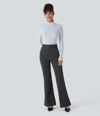 Halara Flex™ High Waisted Decorative Pocket Houndstooth Plaid Work Flare Pants