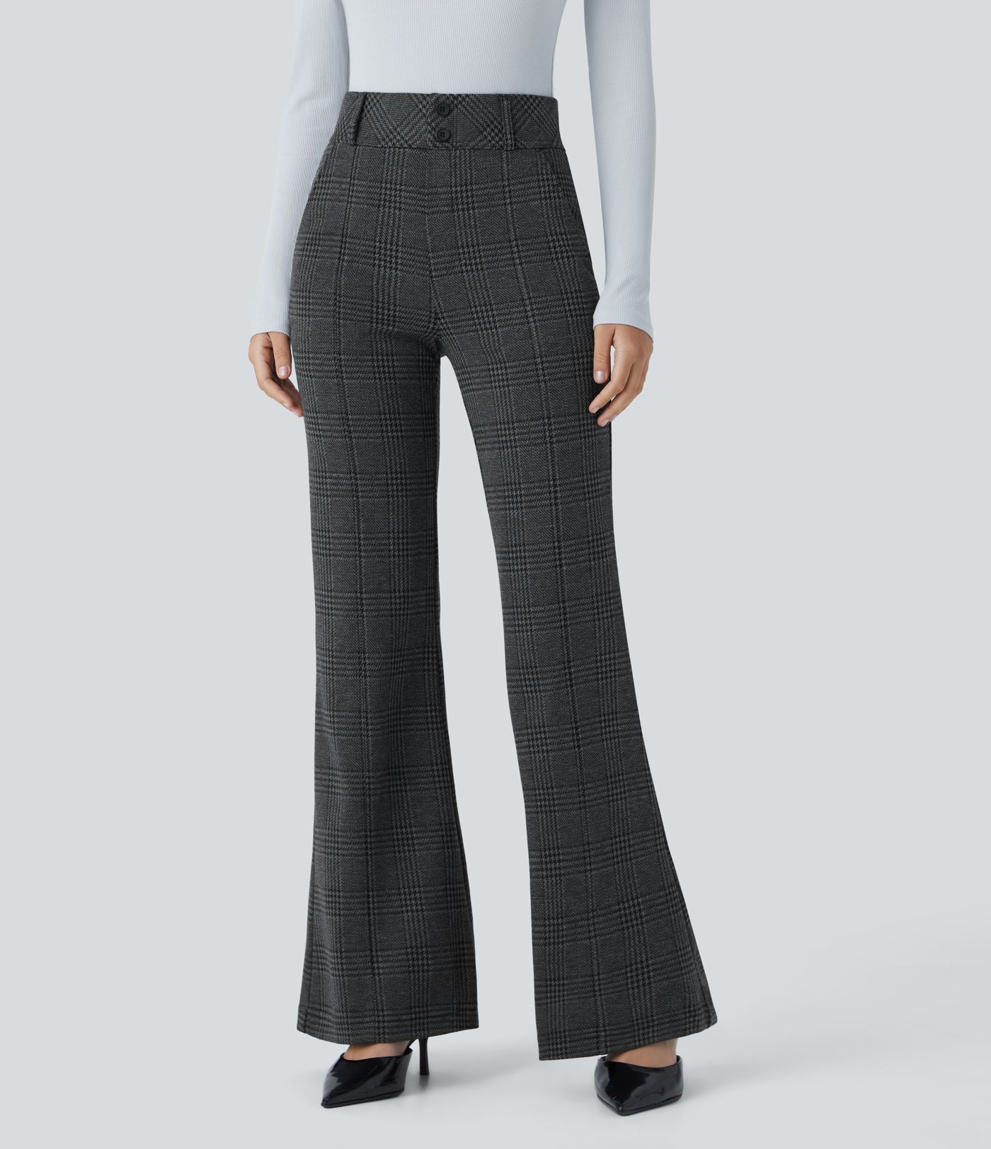 Halara Flex™ High Waisted Decorative Pocket Houndstooth Plaid Work Flare Pants