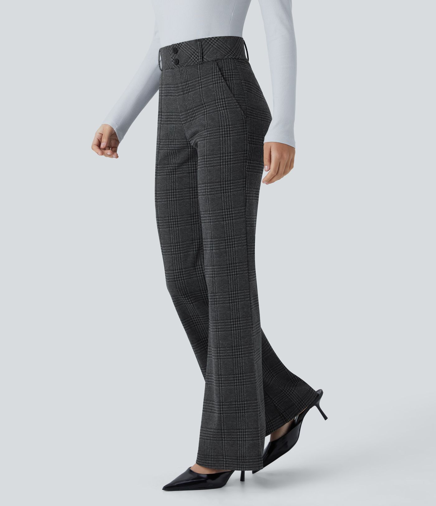 Halara Flex™ High Waisted Decorative Pocket Houndstooth Plaid Work Flare Pants