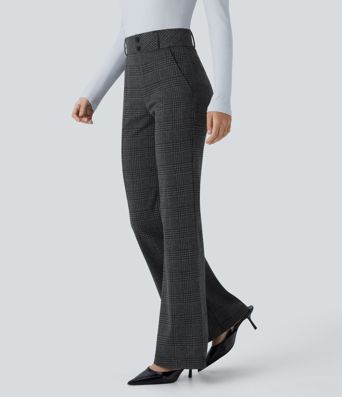 Halara Flex™ High Waisted Decorative Pocket Houndstooth Plaid Work Flare Pants