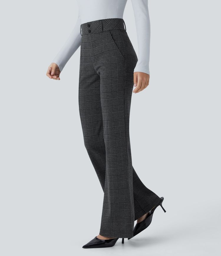 Halara Flex™ High Waisted Decorative Pocket Houndstooth Plaid Work Flare Pants