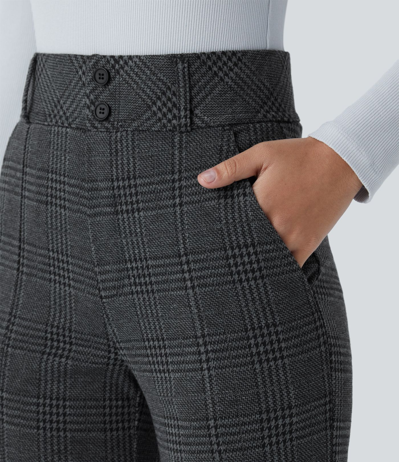 Halara Flex™ High Waisted Decorative Pocket Houndstooth Plaid Work Flare Pants