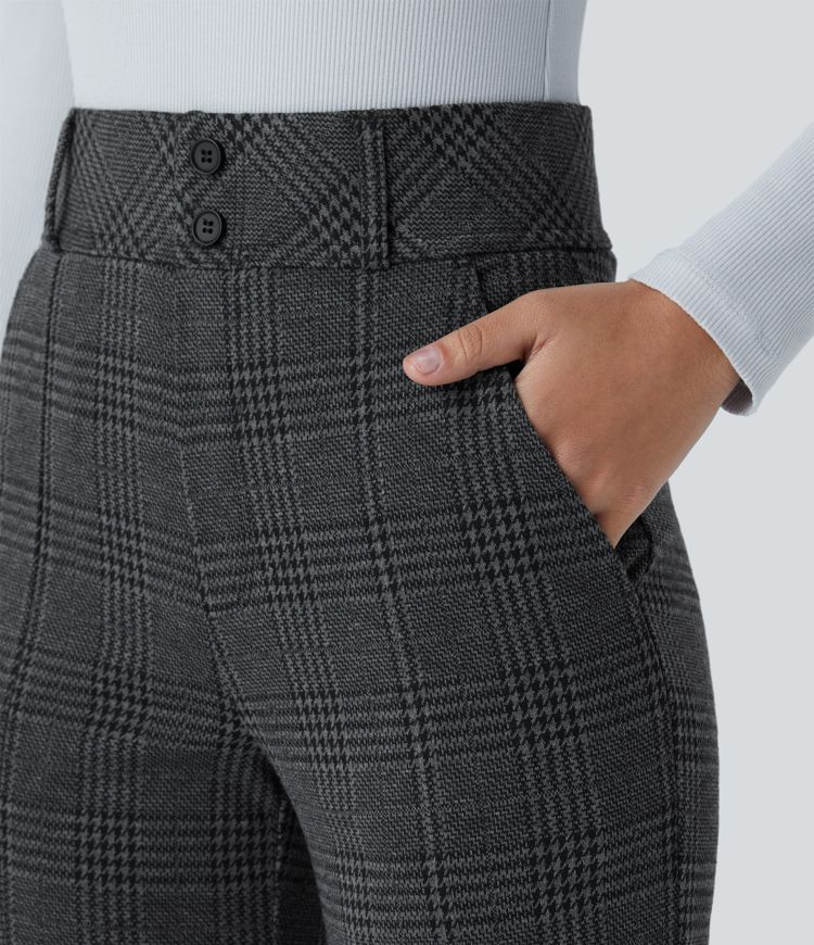 Halara Flex™ High Waisted Decorative Pocket Houndstooth Plaid Work Flare Pants