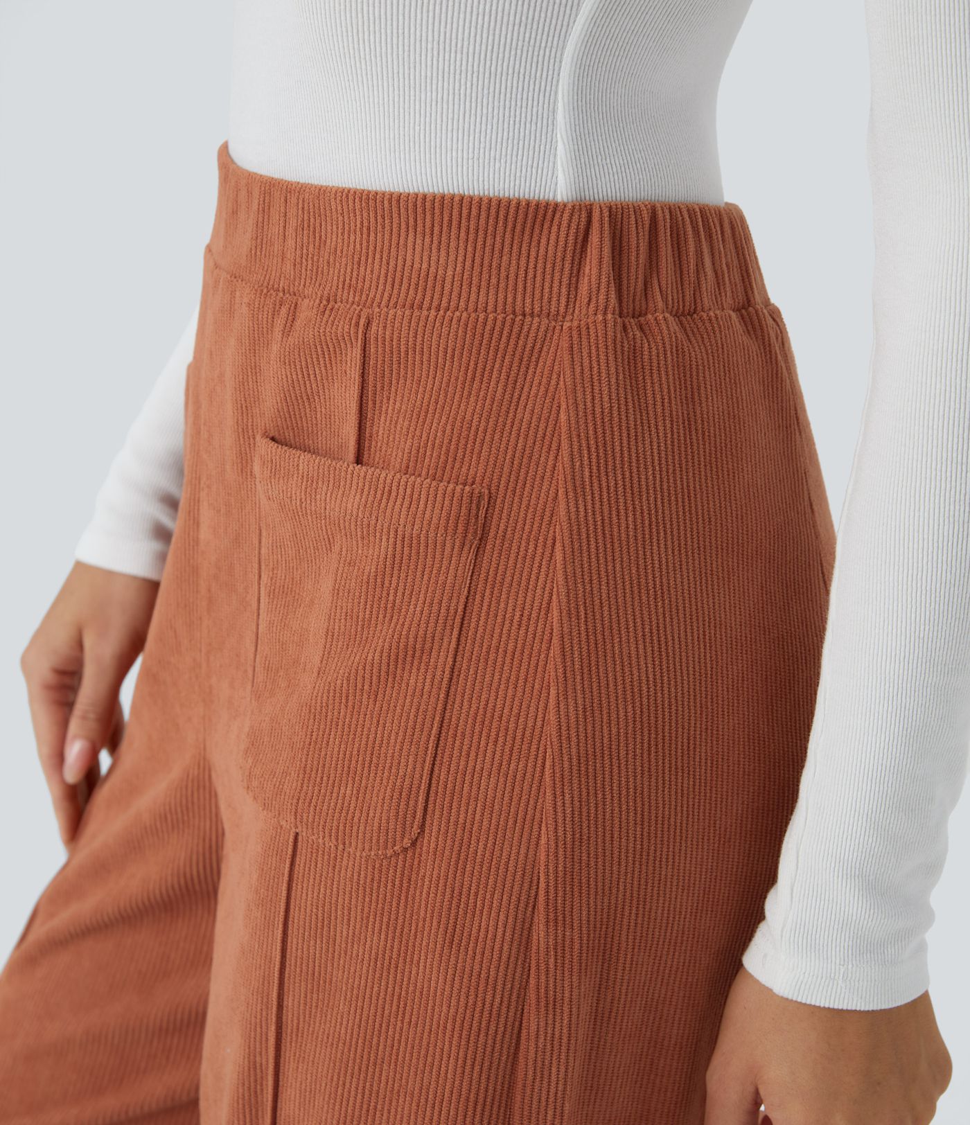 Pantalon décontracté large en velours côtelé, taille haute, avec poches