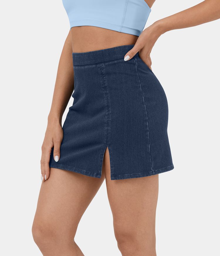 Falda Halara Flex™ Denim mezclilla elástica mini abertura tiro alto