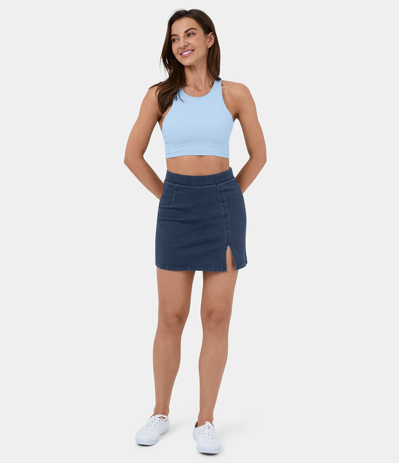Falda Halara Flex™ Denim mezclilla elástica mini abertura tiro alto