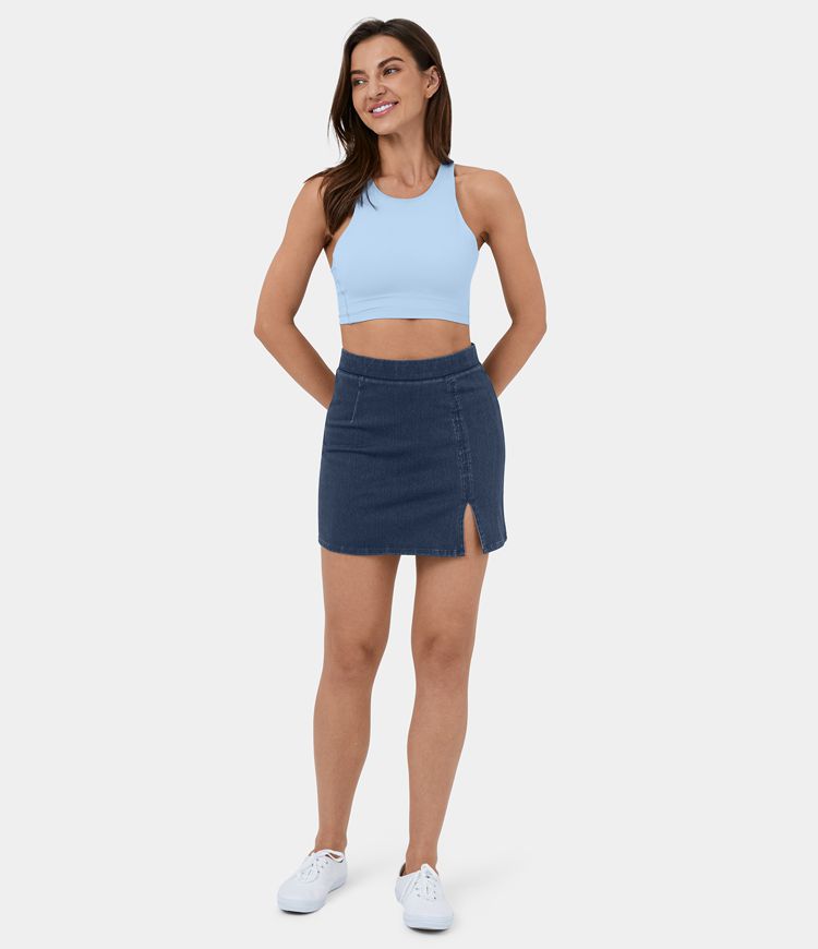 Falda Halara Flex™ Denim mezclilla elástica mini abertura tiro alto