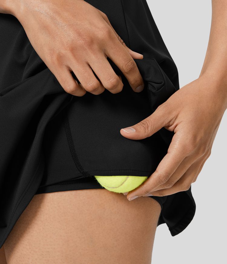 Mini Vestido Softlyzero™ QuickDry tenis secado rápido cuello V sin manga cremallera sin espalda malla contrastante bolsillo lateral 2 en 1