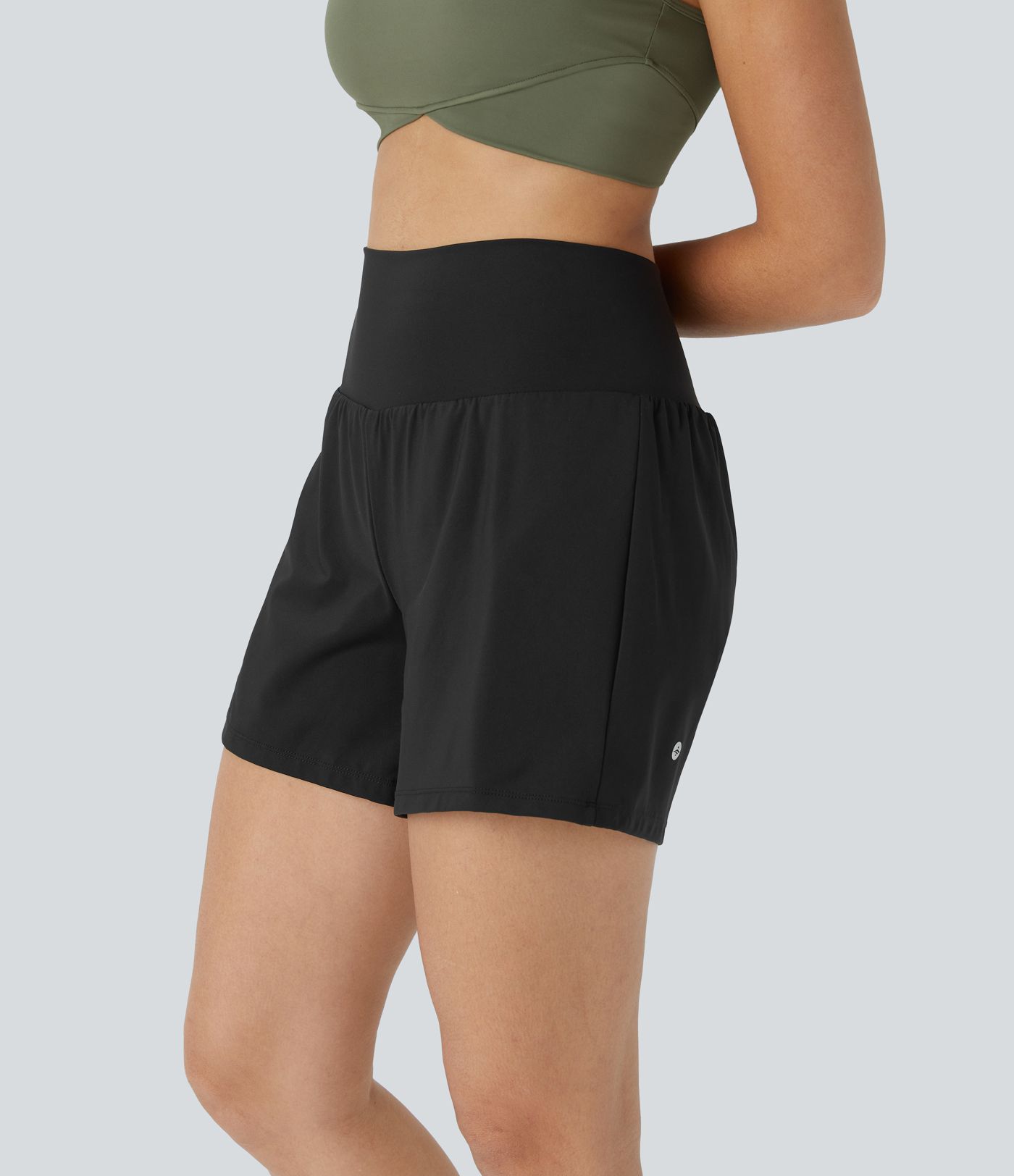 Super High Waisted Back Pocket & Side Hidden Pocket 2-in-1 Yoga Shorts 5''-Longer Length