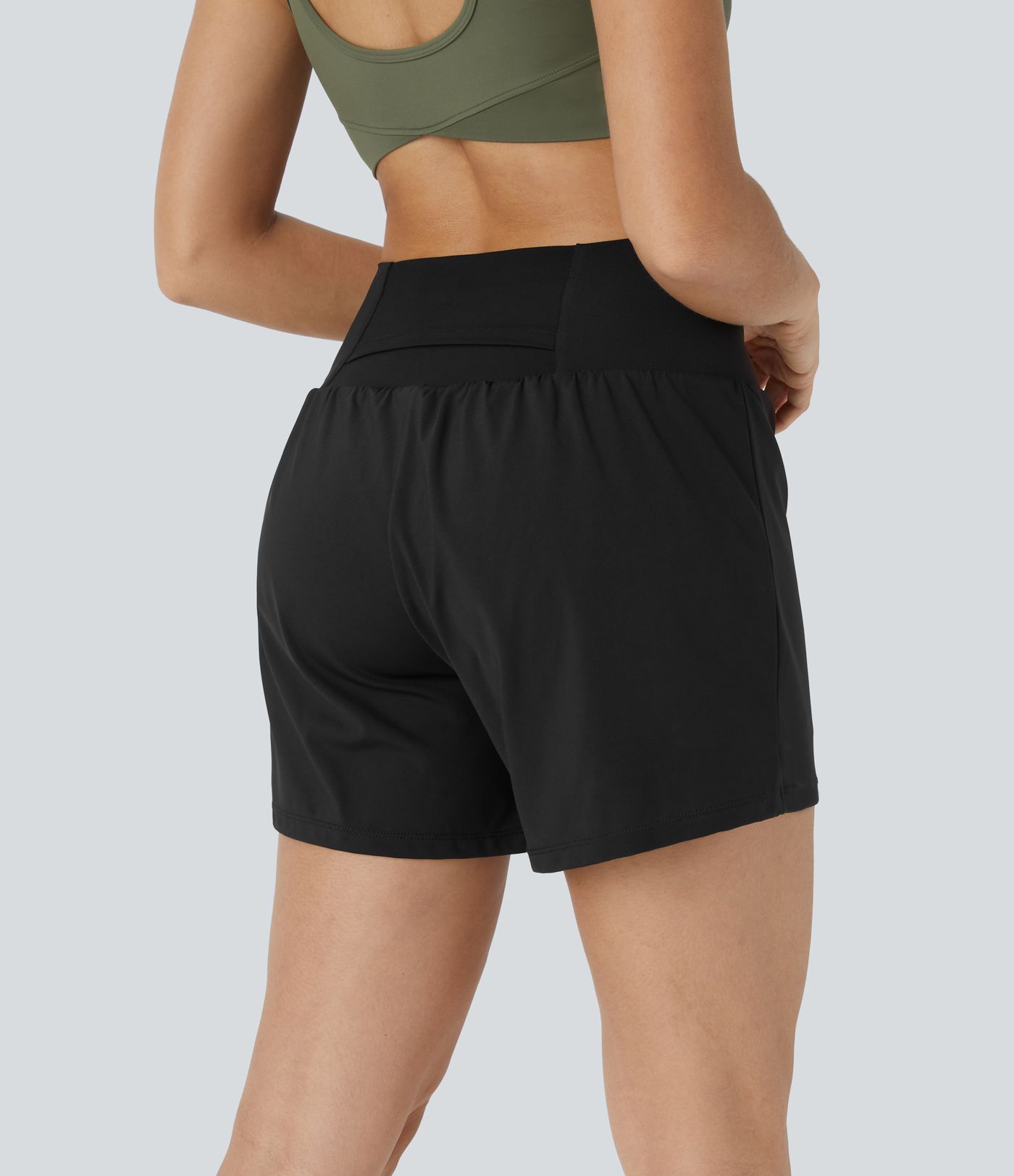 Super High Waisted Back Pocket & Side Hidden Pocket 2-in-1 Yoga Shorts 5''-Longer Length