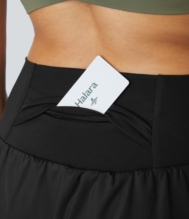 Super High Waisted Back Pocket & Side Hidden Pocket 2-in-1 Yoga Shorts 5''-Longer Length