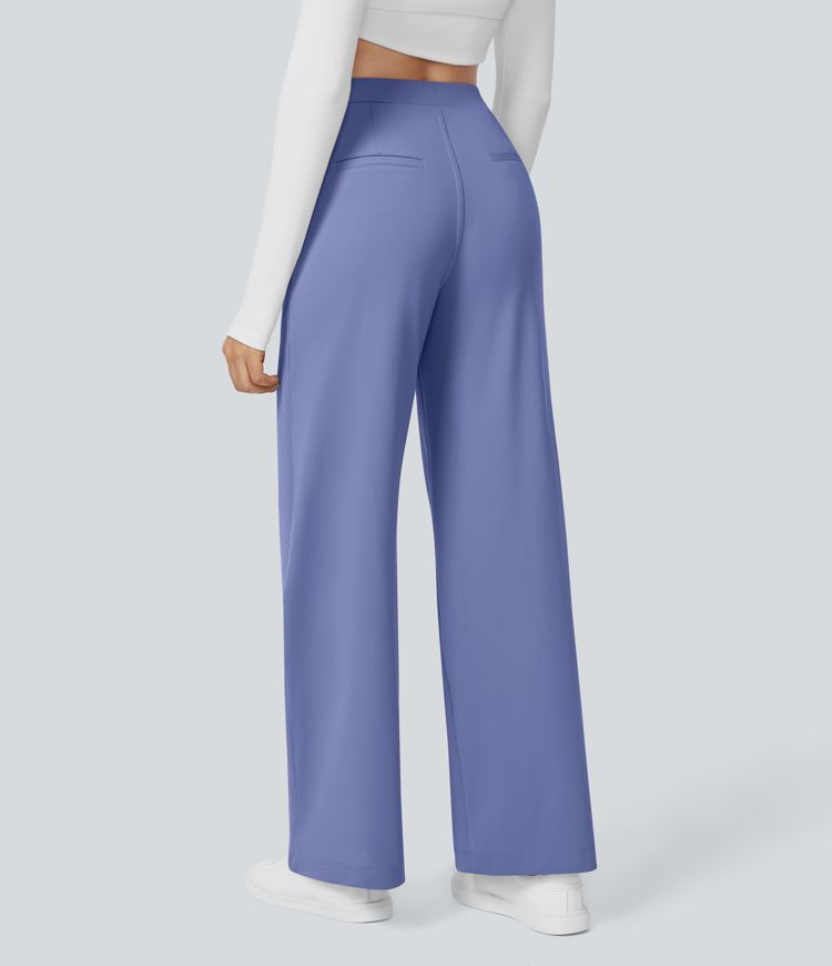  High Waisted Side Pocket Straight Leg Work Pants
