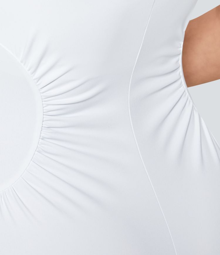 SoftlyZero™ Airy Square Neck Ruched Midi Cool Touch Dress-UPF50+