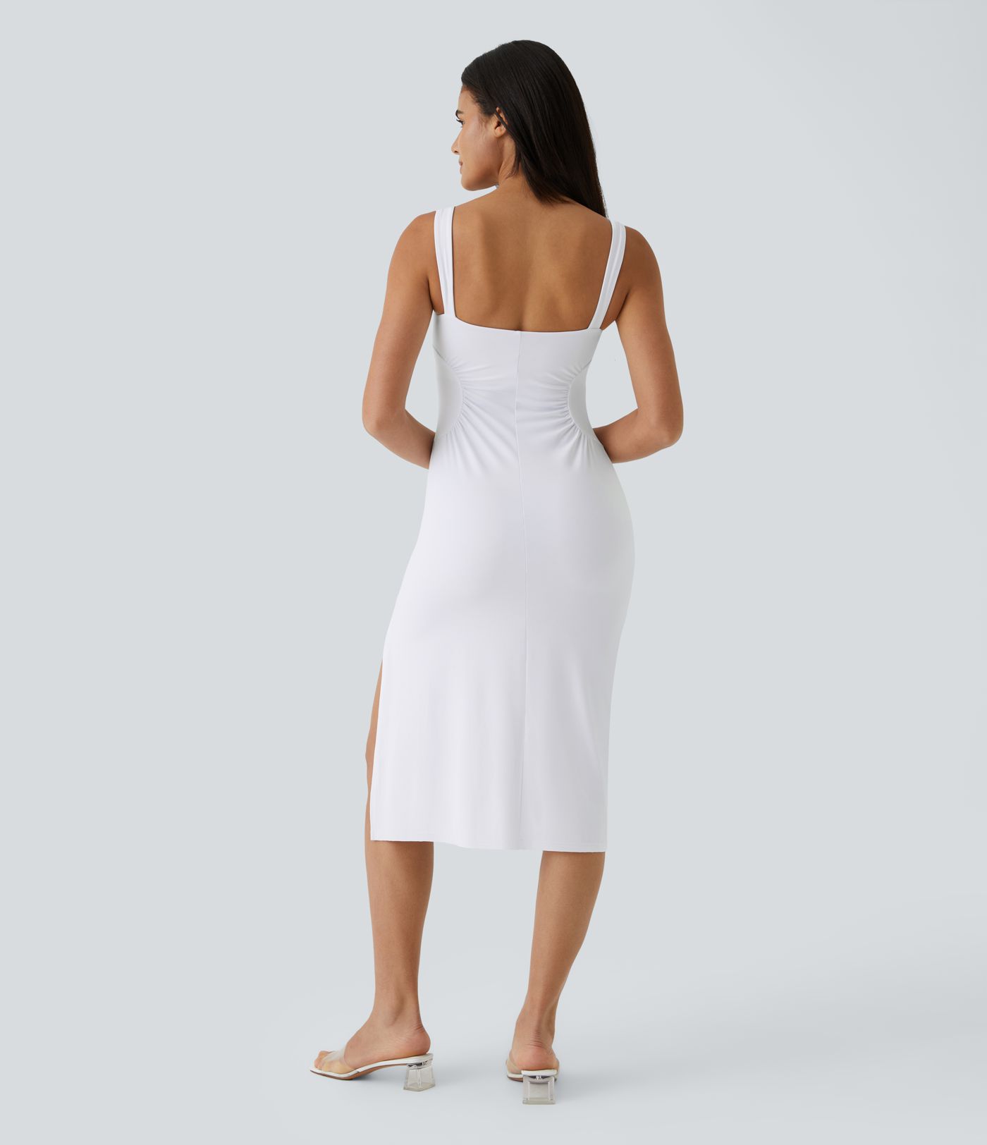 SoftlyZero™ Airy Square Neck Ruched Midi Cool Touch Dress-UPF50+