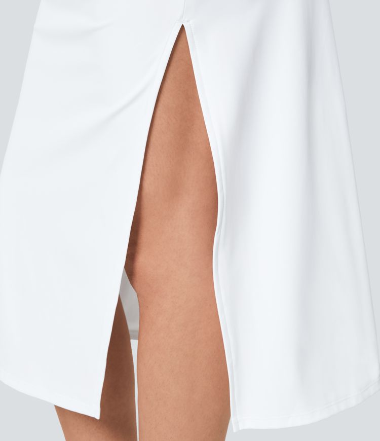 SoftlyZero™ Airy Square Neck Ruched Midi Cool Touch Dress-UPF50+