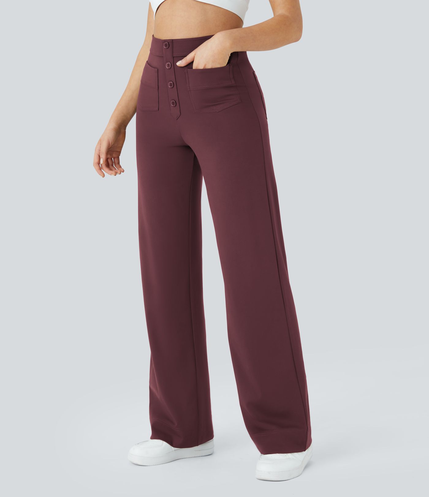 High Waisted with Pockets Straight Leg Stretchy Casual Pants