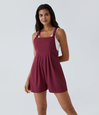 Pockets Waffle Casual Short Overalls