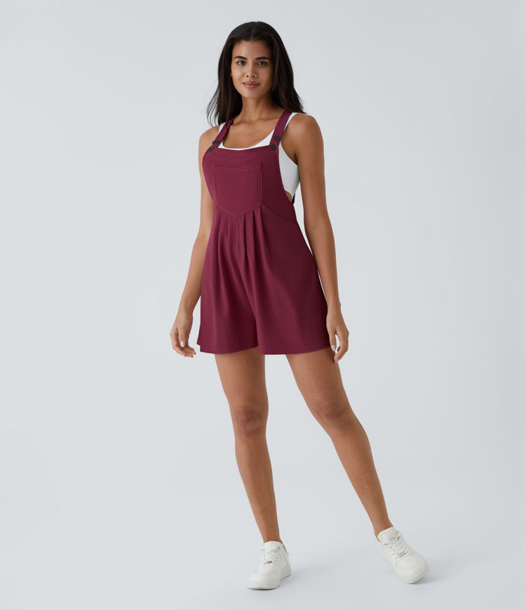 Pockets Waffle Casual Short Overalls